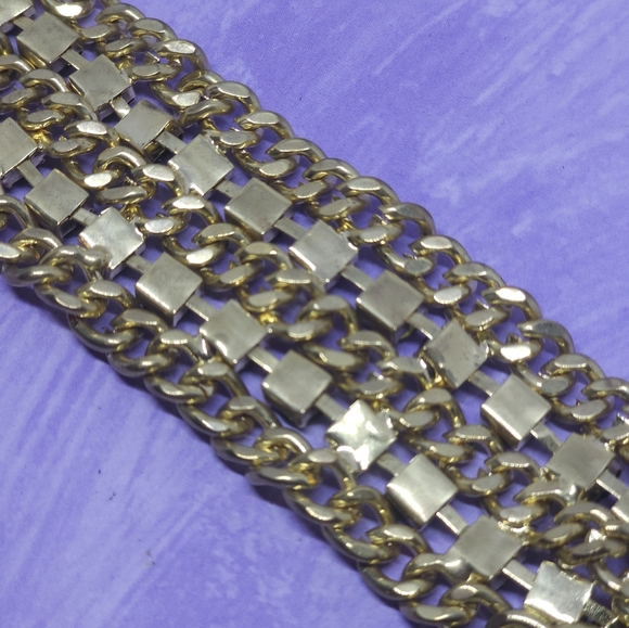 Gold Tone & Green Rhinestone Chain Chunky Bracelet - Picture 7 of 9